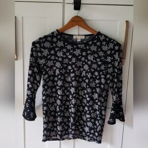 Michael Kors Blouse Womens S Black White Floral Lightweight Coquette Style